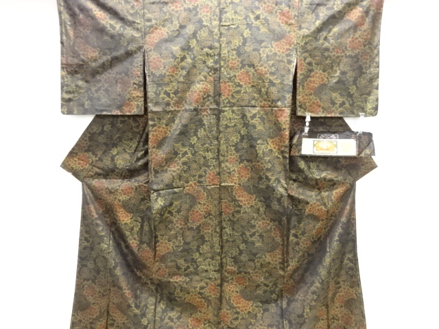 ★ つんです★ セミアンティーク　キラキラ　オリエンタル　お召　着物 Butterfly＊夏着物 お召＊マジョリカお召 蝶 黒 セミ